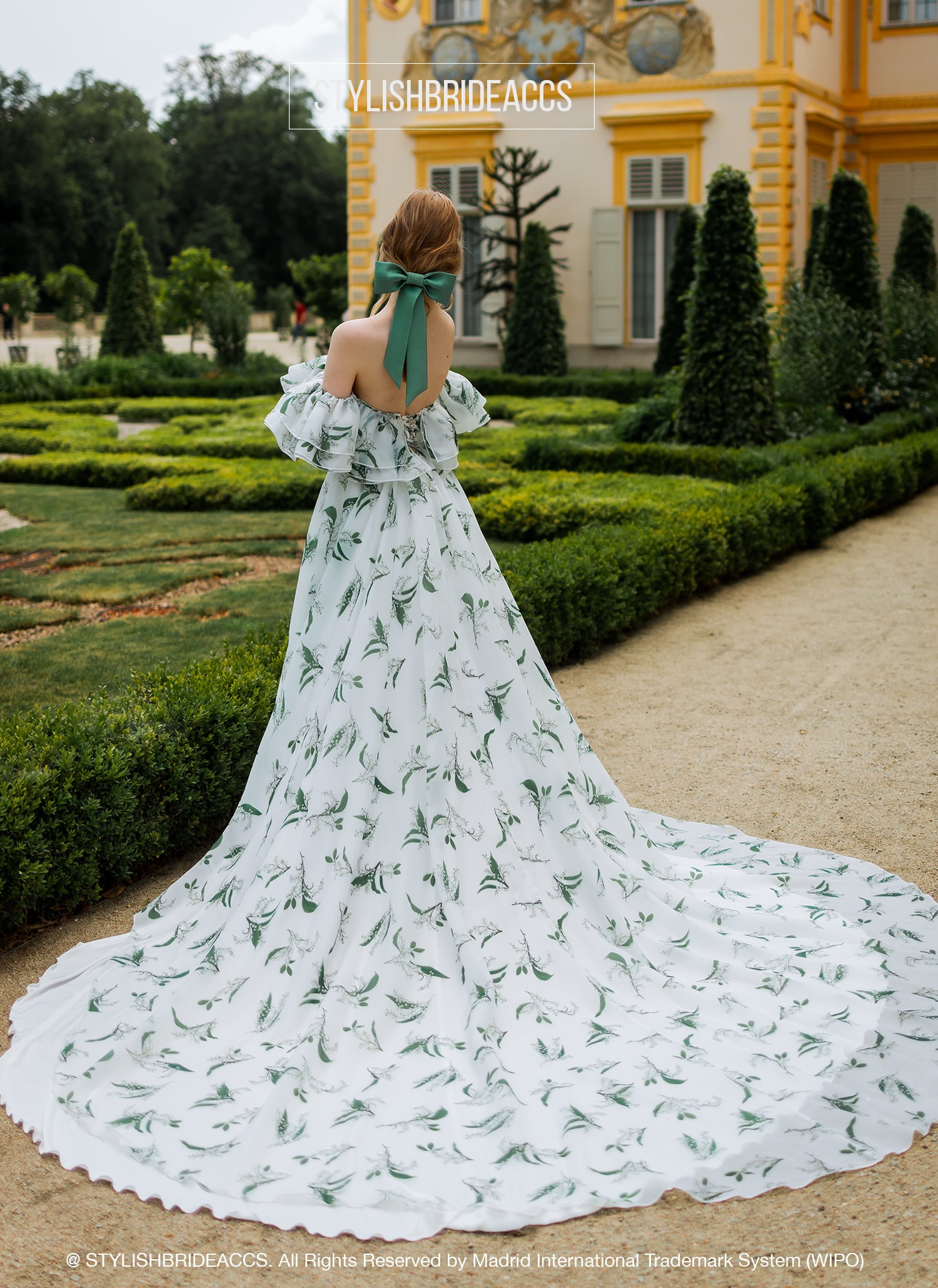 Floral Wedding Dress - Printed Organza off Shoulder Maxi