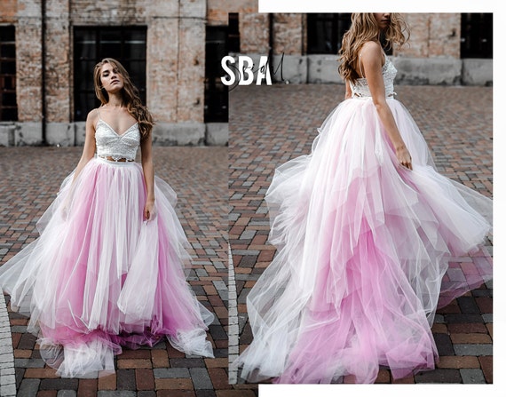 loveangeldress Tulle Skirt Rhinestones Wedding Dress Sweetheart Ball Gown US6 / Pink