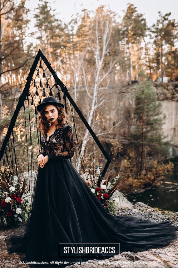 Boho Wedding Gown Black Lace Boho Dress Spaghetti Strap Sleeveless