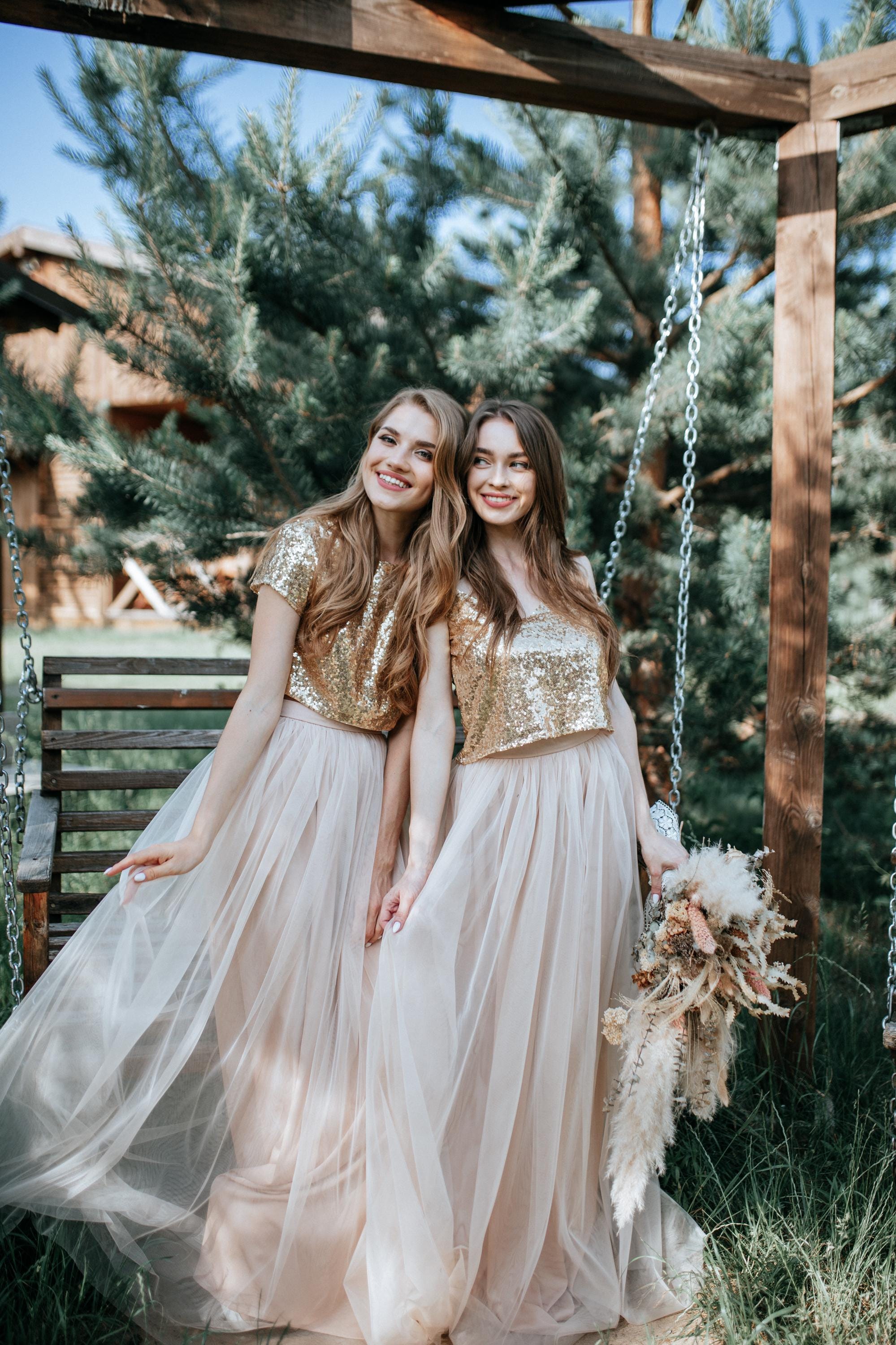 Gold Sequin Tulle Bridesmaid Separates: Nude Waterfall