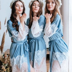 Dusty Blue Boho Bridesmaids Robes, Lux Blue Silk Robe, Boho bridesmaids robes, Bridal Robe, Getting Ready TENDERNESS image 3