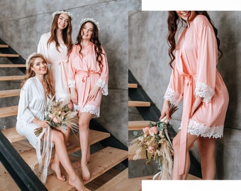 Peach palette bridesmaid robes, peach bridesmaid gift, peach robes, peach wedding gift | LOTUS