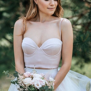 Elegant Bustier with Cups, Silk Satin Bridal Corset,  Wedding Bustier Top Sweetheart Shape with Removable Thin Straps | Molly Bustier