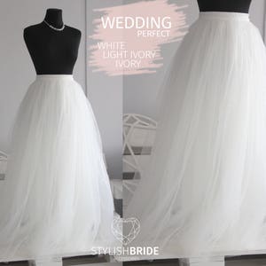 Individuelles Kleid Fay Hochzeit Langer Tüllrock Lässig bodenlang mit Schleppe, Tüllrock Weiß Hellelfenbein Brautjungfer Tüllrock