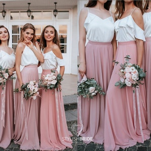 Blush Palette Chiffon Bridesmaid Separates: Chiffon Sunset Full Sun Flying A-line Skirts and Silk Tops available in Plus Sizes image 1