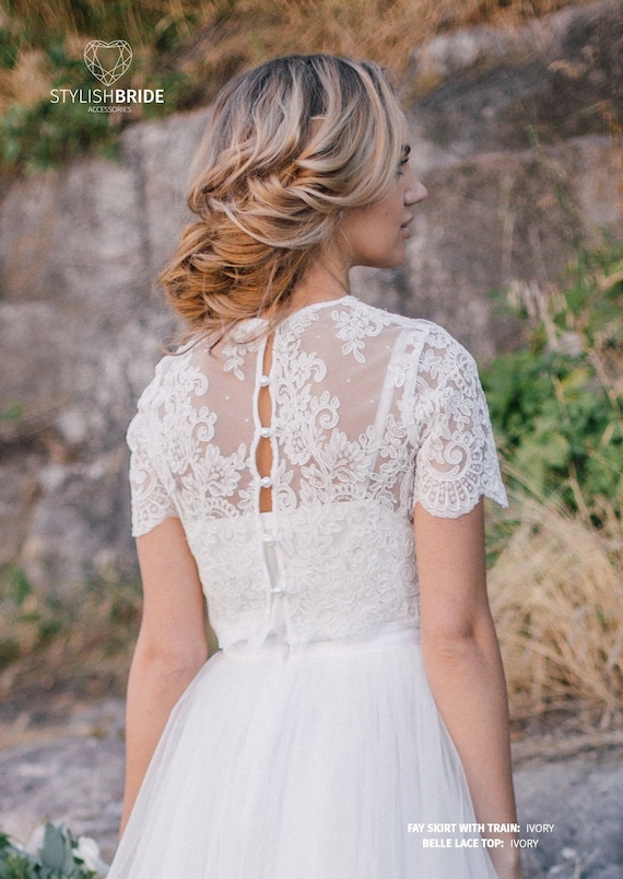 Buttoned Back Wedding Lace Crop Top White or Ivory Lace | Etsy