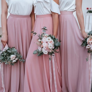 Blush Palette Chiffon Bridesmaid Separates: Chiffon Sunset Full Sun Flying A-line Skirts and Silk Tops available in Plus Sizes image 4