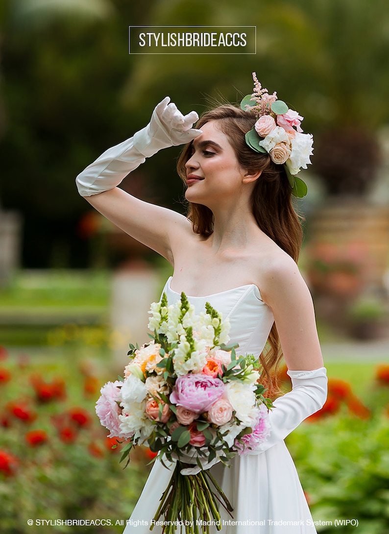 Euphoria: Trendy Wedding Dress Set With Voluminous Silk Satin Ruffle Skirt, Bridal Corset and High Satin Gloves image 8