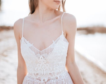 Amore Spaghetti Straps Crop Top , New Boho  Collection, Thin straps boho bridal top with silk bustier - 2 pieces set