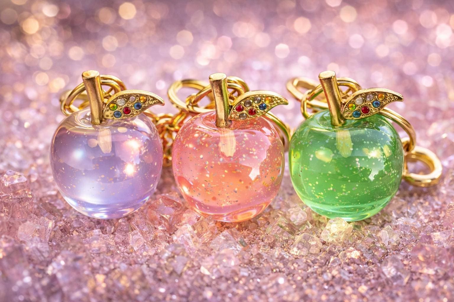 Apple Rhinestone Keychain Fruit Sparkle Keychain – Juicy Apple Bling With Rainbow Leaf - Etsy