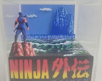 Cubo de exhibición de dioramas del videojuego retro Ninja Gaiden