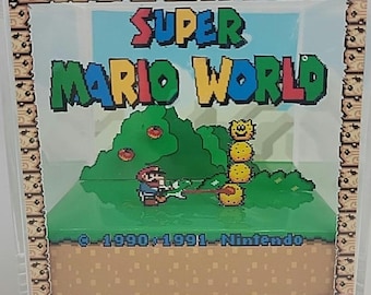 Cubo de exhibición de dioramas de videojuegos retro Super Mario World