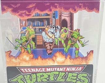Cubo de exhibición de dioramas de videojuegos arcade de las Tortugas Ninja Mutantes Adolescentes
