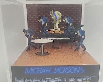 Cubo de exhibición del diorama del videojuego retro Moonwalker de Michael Jackson