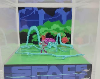 Cubo diorama de exhibición del videojuego retro Space Quest 2: Vohaul's Revenge