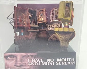 Cubo de exhibición de diorama de videojuego retro "No tengo boca y debo gritar"
