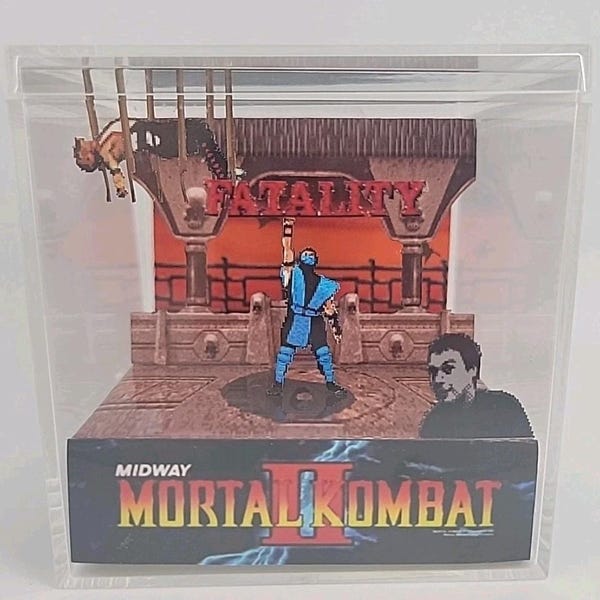 Cubo de exhibición de dioramas del videojuego retro Mortal Kombat II