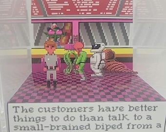 Cubo de exhibición de dioramas de videojuegos retro de Space Quest 3: Piratas de Pestulon
