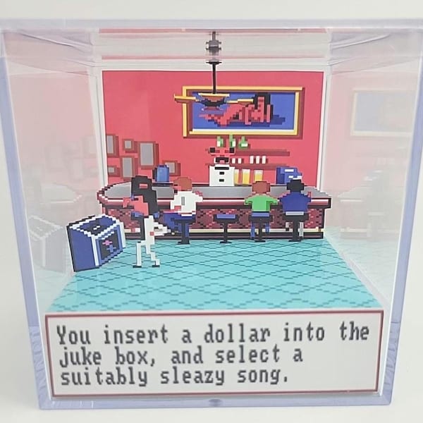 Cubo de exhibición de dioramas de videojuegos retro Leisure Suit Larry: Land of the Lounge Lizards