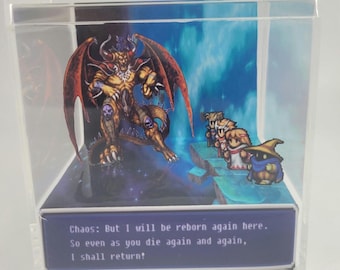 Cubo de exhibición de dioramas de videojuegos retro de Final Fantasy 1