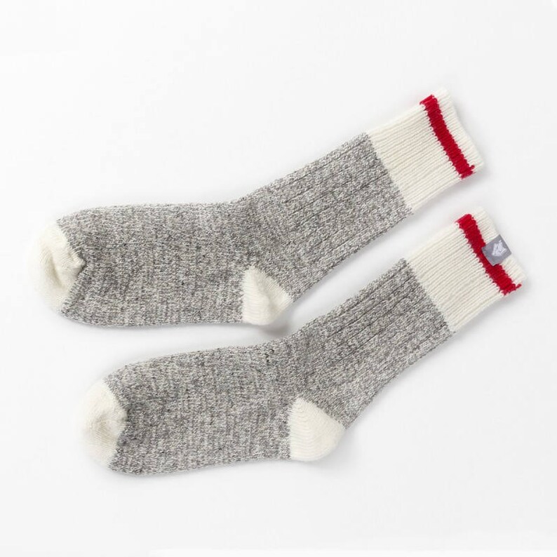 Gray Wool Sock // Red Stripe // Unisex | Etsy