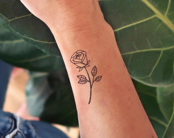 Tina Vintage Floral Flower Rose Outline Linework Temporary Tattoo