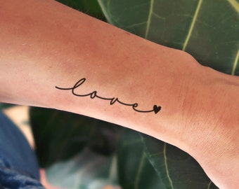 Set of 2 Love tattoo / Relationship fake tattoo / Wedding temporary tattoo / Quote gift bridal shower Love handwritten / calligraphy tattoo