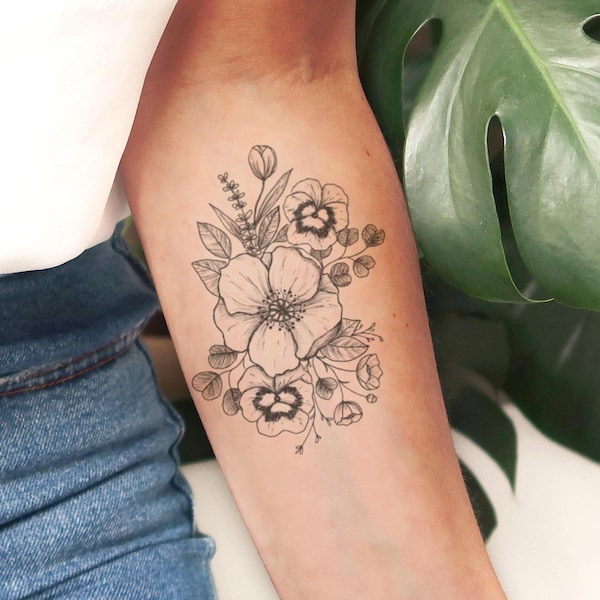 Big floral temporary tattoo / fake tattoo / Vintage Hipster Tattoo / girly floral tattoo / hipster girl temporary tattoo Boho tattoo flowers