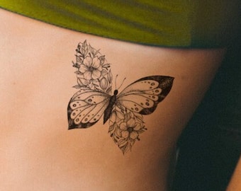 Floral Pattern And Tribal Beautiful Butterfly Tattoo For Women