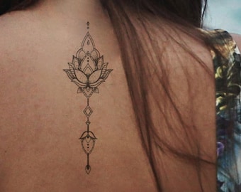 lotus tattoo / mandala fake tattoo / boho vintage flower tattoo / girly tattoo / big tattoo hipster girl festival temporary tattoo temp tat