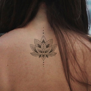 lotus tattoo / mandala fake tattoo / boho vintage flower tattoo / girly tattoo / big tattoo hipster girl festival temporary tattoo temp tat