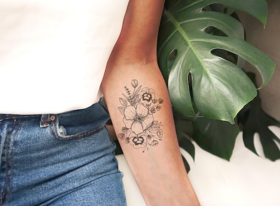 Florales Tattoo Fake Tattoo Temporares Tattoo Vintage Etsy