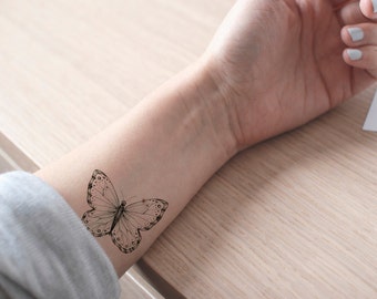 butterfly tattoo / fake tattoo / black and white butterflies tattoo / girly tattoo / big tattoo / girl temporary tattoo by temp tat