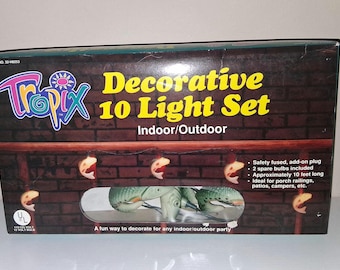 Juego de luces vintage para trucha, 10 luces, decoración de cabaña de pesca, caja original en funcionamiento