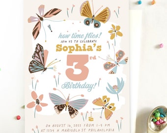 Butterfly Birthday Invitation, Bohemian Butterfly Invitation, Kids Butterfly Party, Kids Butterfly Birthday, Whimsical Butterfly Invitation