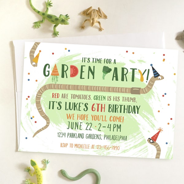 Faire-part garden-party, Faire-part ver, Faire-part jardin d'enfants