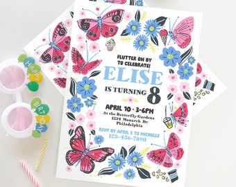 Butterfly Invitation, Pink Butterfly Invite, Kids Cute Butterfly Birthday Invitation, Modern Butterfly Birthday Invitation