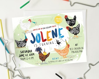 Chicken Birthday Party, Chicken Farm Birthday Invitation, Farm Birthday Invitation, Crested Polish Chicken Invitation