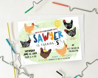 Chicken Birthday Party, Chicken Birthday Invitation, Farm Birthday Party, Farm Birthday Invitation