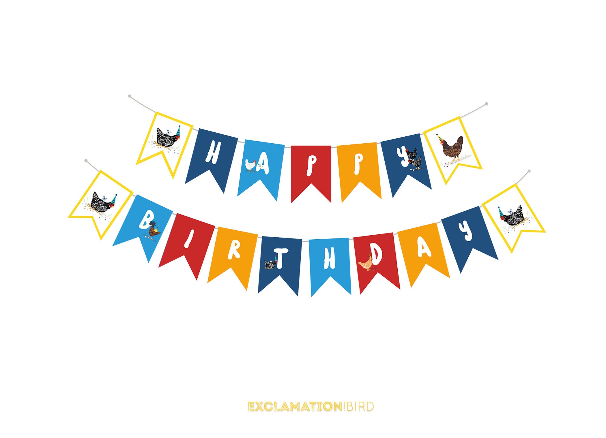 3-tlg. Bauernhof-Girlande Mit Hühnermotiv – Doppelseitige Party-Deko Für Kindergeburtstag, Babyparty & Bauernhof-Thema