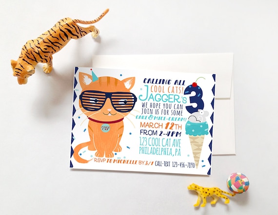 Zaproszenie Kot Urodziny Do Druku Diy Cat Party Zaprosić Etsy