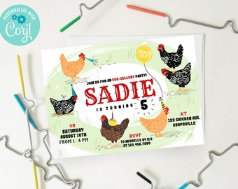 Editable Chicken Birthday Party, Chicken Farm Birthday Invitation, Farm Birthday Invitation, Crested Polish Chicken Invitation