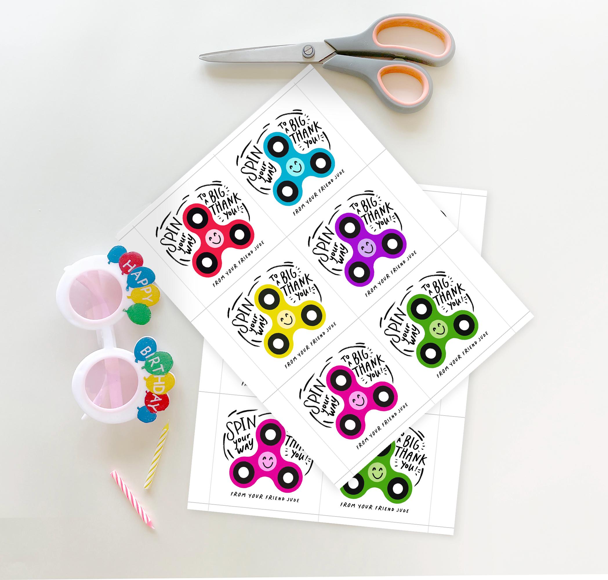 Colorful Fidget Spinner Thank You Tag, Spinner Party Favor Tag, Fidget ...