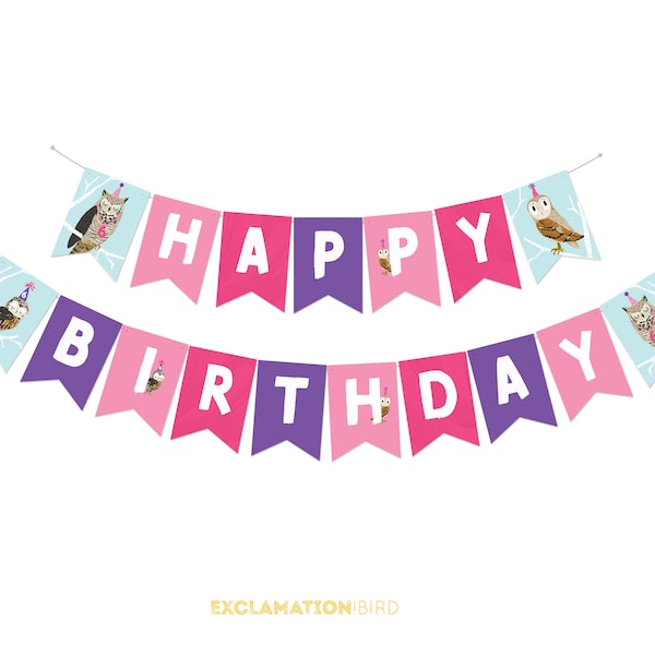 Owl Happy Birthday Banner, Owl Birthday Party, Owl Party Banner, Kids Owl Party Banner