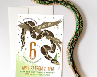 Python Party Invitation, Printable DIY Invitation Snake, Burmese Pyton Birthday Party, Snake Birthday Invitation