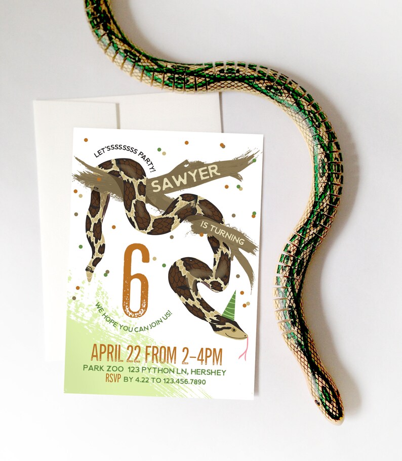 Python Party Invitation, Printable DIY Invitation Snake, Burmese Pyton ...