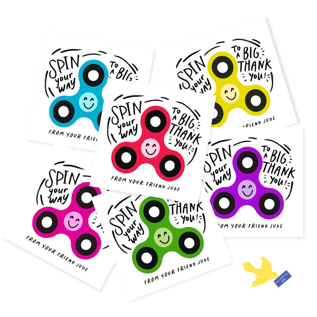 Colorful Fidget Spinner Thank You Tag, Spinner Party Favor Tag, Fidget ...
