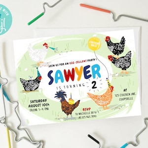 Editable Chicken Birthday Party Invitation, Chicken Farm Birthday Invitation, Farm Birthday Invitation, Chicken invitation with photo