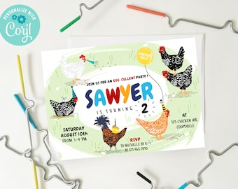 Editable Chicken Birthday Party Invitation, Chicken Farm Birthday Invitation, Farm Birthday Invitation, Chicken invitation with photo