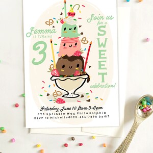 Ice cream Party Invitation, Ice cream Sundae Invitation, Kids Ice cream party Invitation, Sweet Invitation, Icrecream cone Birthday